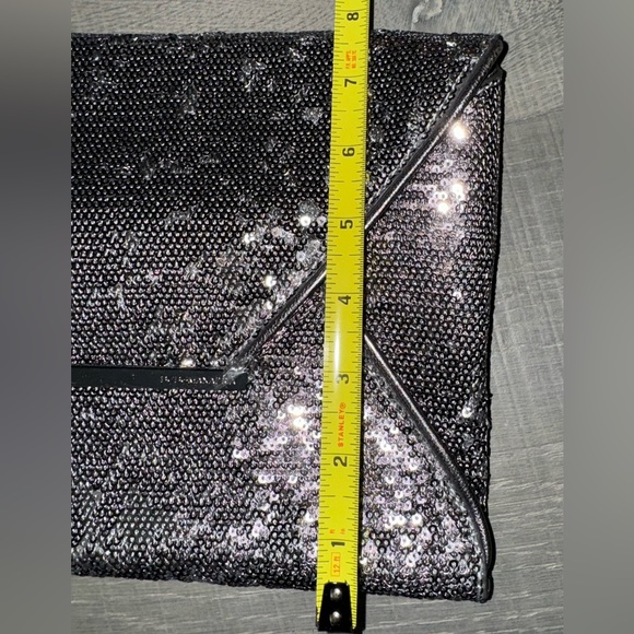 NWT BCBG MaxAzria Silver Sequined Envelope Clutch - Picture 5 of 8